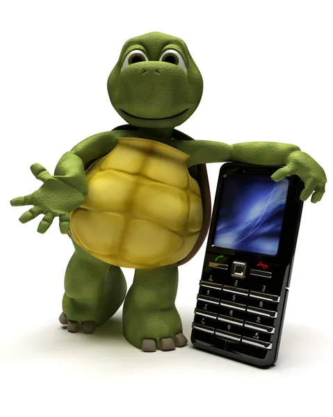Schildpad met een mobiele telefoon — Stockfoto