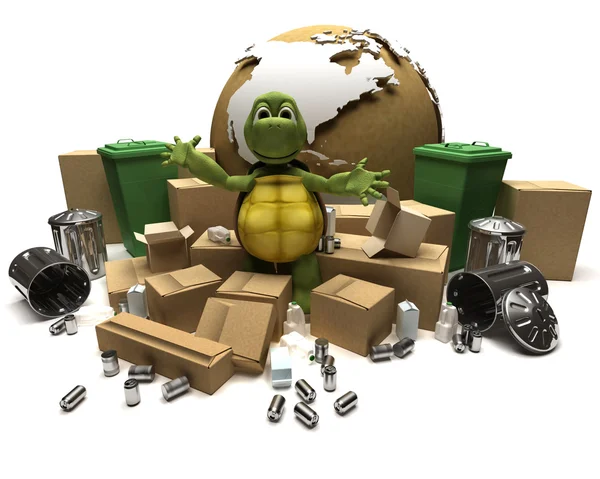Tortoise with a trash and waste — Stock Photo, Image