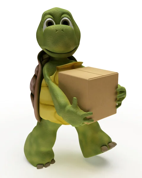 Želva karikatura nesoucí balení kartonů — Stock fotografie
