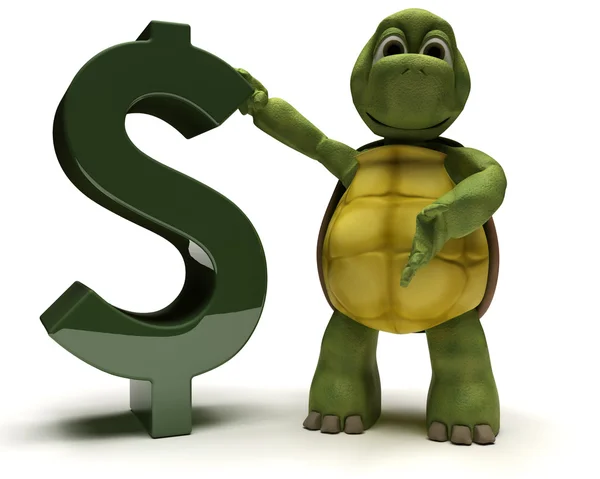 Tortoise with a dollar sign — Stock Photo, Image