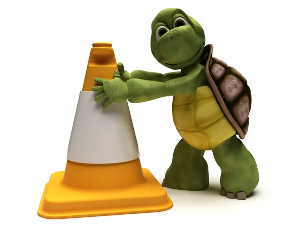 Tortoise with a caution cone — Stock Photo, Image