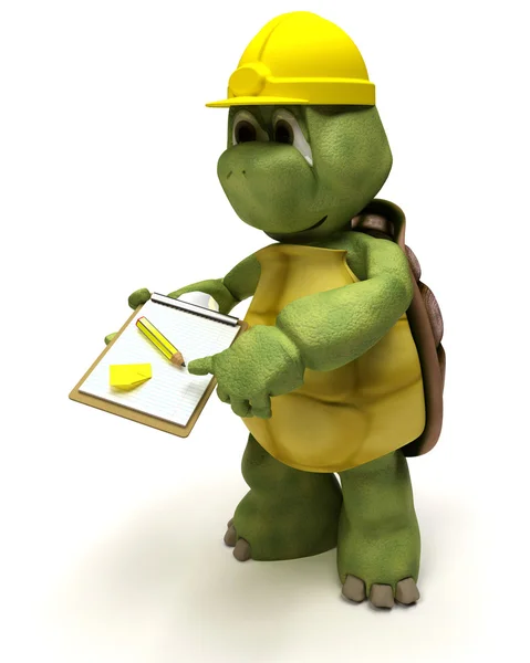 Tortoise builder receiving a parcel — Stock Photo, Image