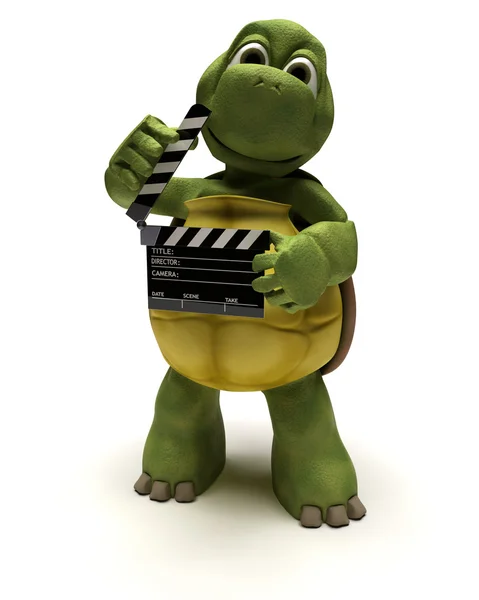 Tortoise with a clapper board — Stock Photo, Image