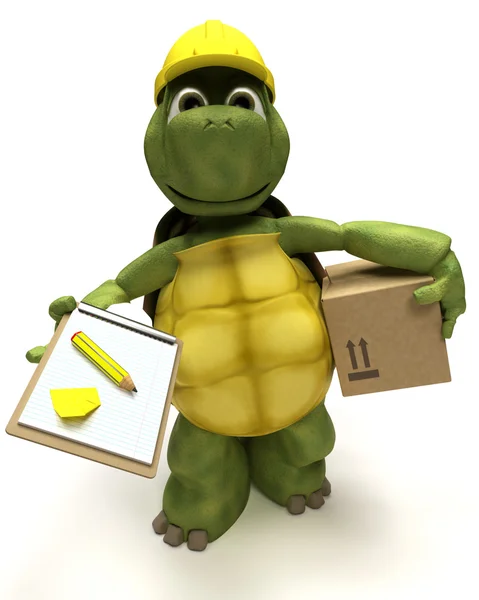 Tortoise builder receiving a parcel — Stock Photo, Image