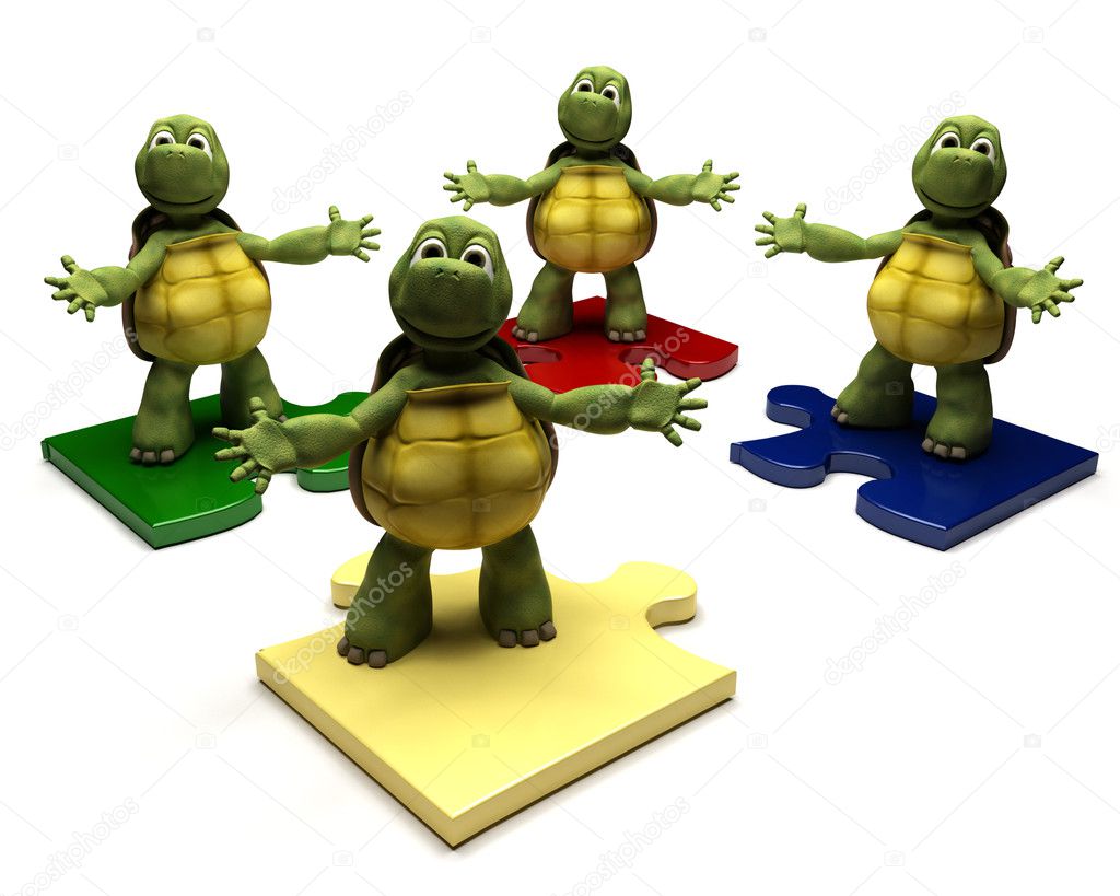 Tortoises on jigsaw pieces