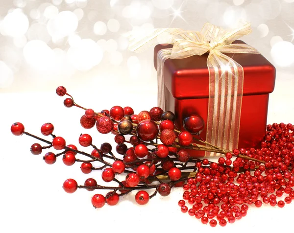 Christmas gift and berries — Stock Photo, Image