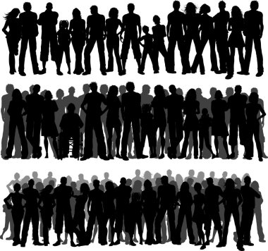 Silhouettes of three different crowds clipart