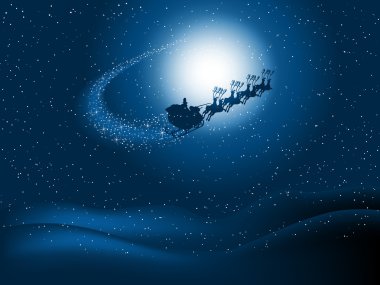 Santa in the night sky clipart