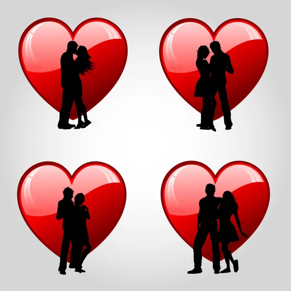Paare und Herzen — Stockfoto