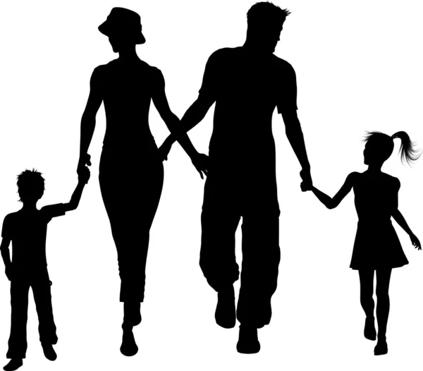 Silhouette familiale marche — Photo
