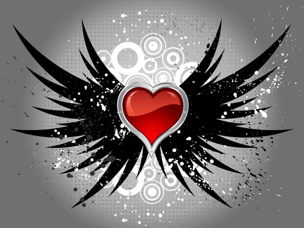 Блестящее сердце на гранж-крыльях — стоковое фото