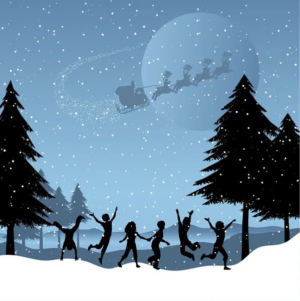 Children playing with santa in the sky — Stock Photo, Image