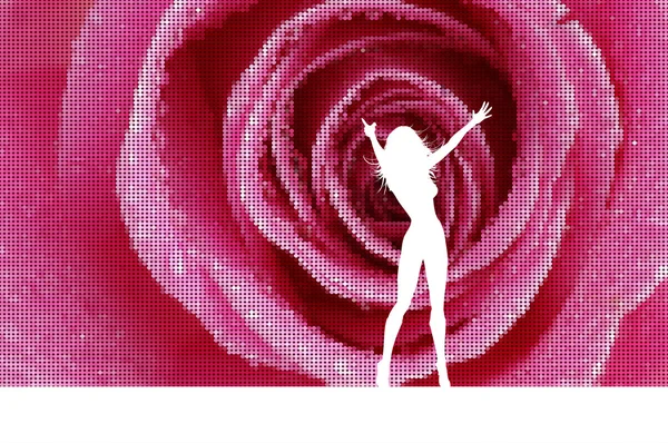 Sexy vrouw op rose mozaïek achtergrond — Stockfoto