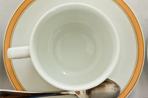 Empty cup and saucer ,top view — Stock Photo, Image