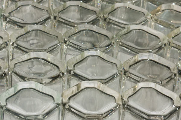 Rows of clear glass drinking glasses — Stock Photo, Image