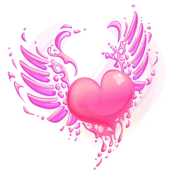 Pink heart with wings — Stock Vector