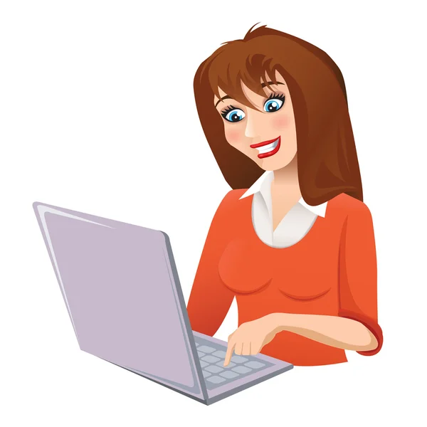 Vrouw werkt aan haar laptop — Stockvector
