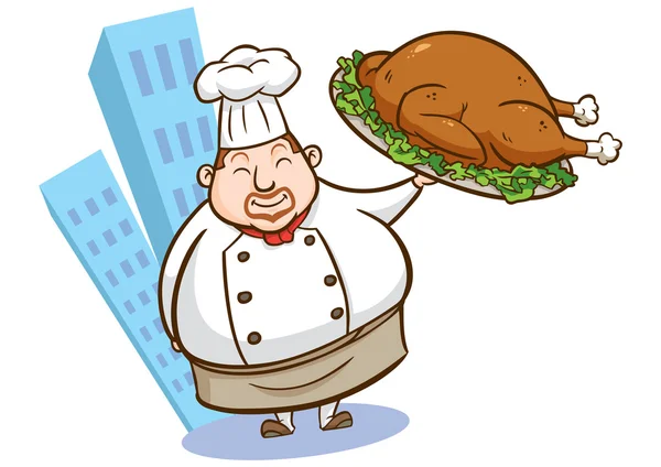 Illustration of a chef holding delicious dish — Stock Photo, Image