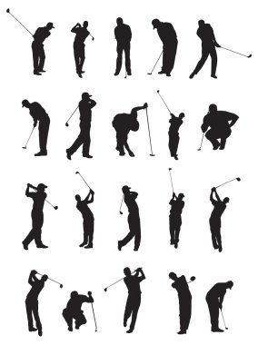 20 golf poses silhouette. clipart