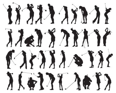 40 female golf poses silhouette clipart