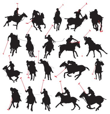 20 details polo player in isolated silhouette clipart