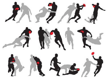 Rugby action group poses silhouette 01 clipart