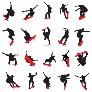 20 skateboarders silhouette clipart