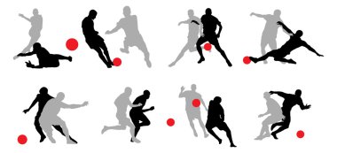 8 groups of soccer player poses. clipart