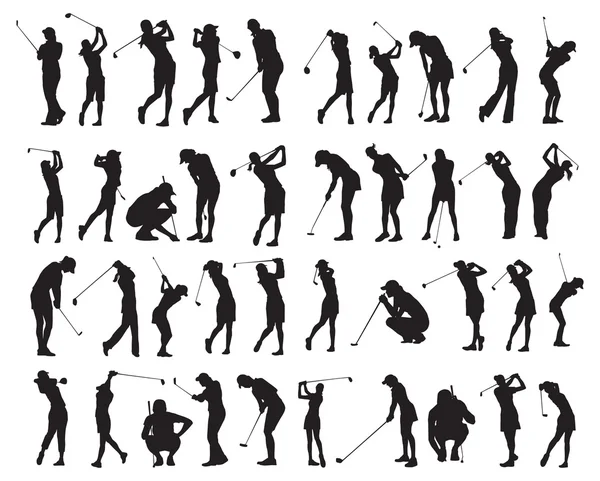 40 femminile golf pose silhouette — Vettoriale Stock