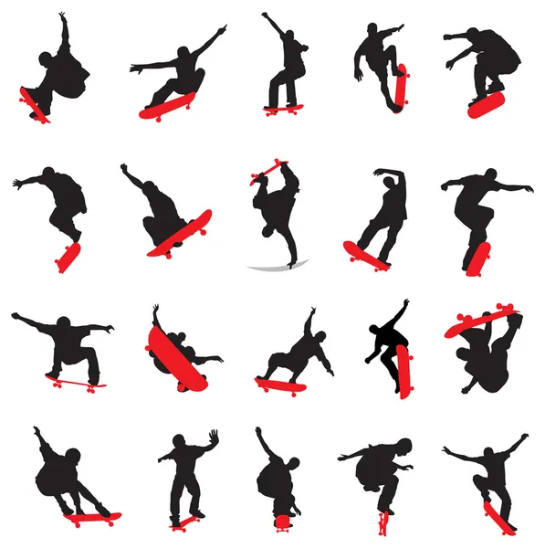 20 skateboarders silueta — Archivo Imágenes Vectoriales