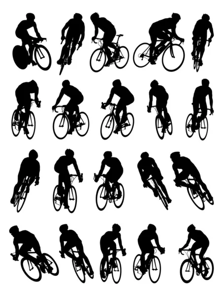 20 ayrıntılı yarış bisikleti silueti — Stok Vektör