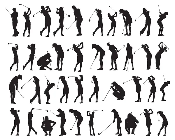 40 vrouwelijke golf poses silhouet — Stockvector