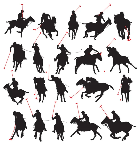 20 détails joueur de polo en silhouette isolée — Image vectorielle