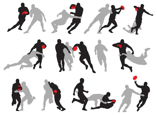 Groupe d'action Rugby pose silhouette 01 — Image vectorielle
