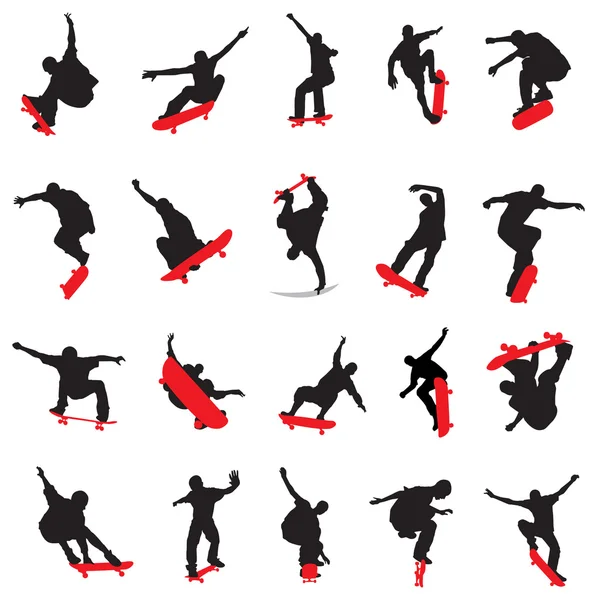 20 skateboarders silhouet — Stockvector