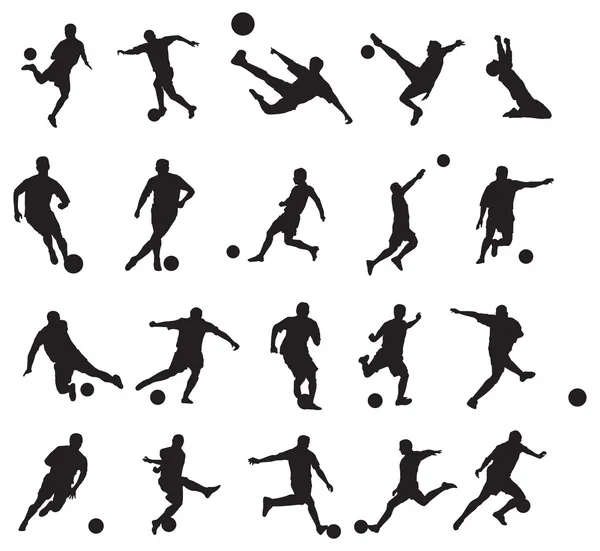 20 poses de fútbol silueta — Vector de stock