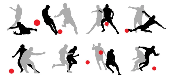 8 groups of soccer player poses. — Stock Vector