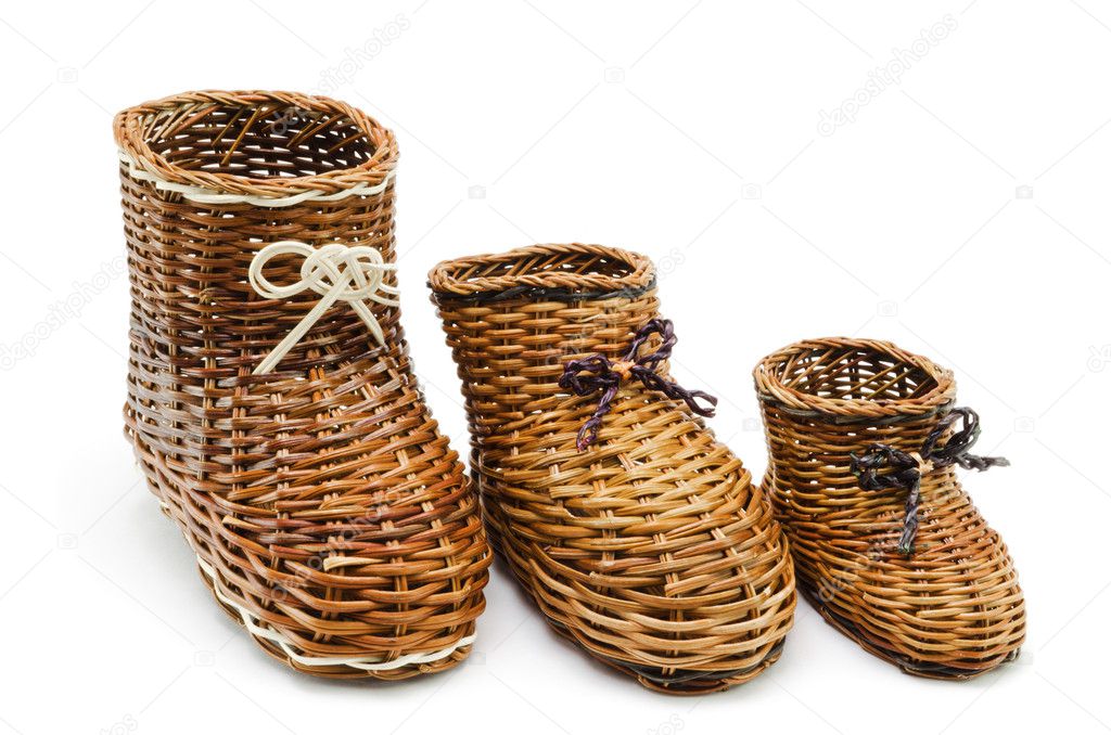 Decorative wicker shoes of the different sizes