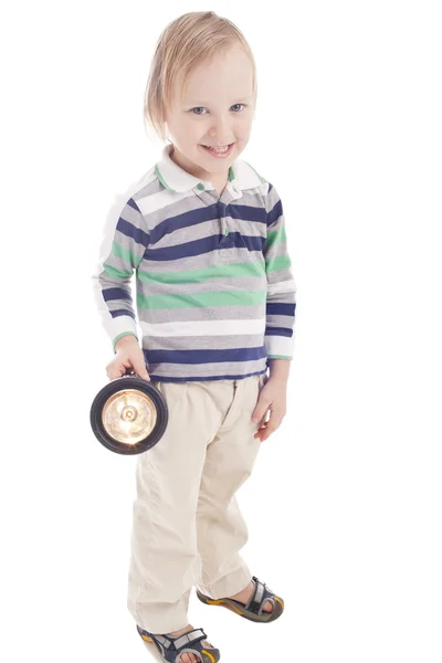 Positive child with lamp — Stock Photo, Image