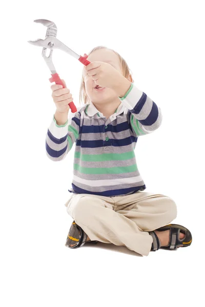 Child with pliers — Stock Photo, Image