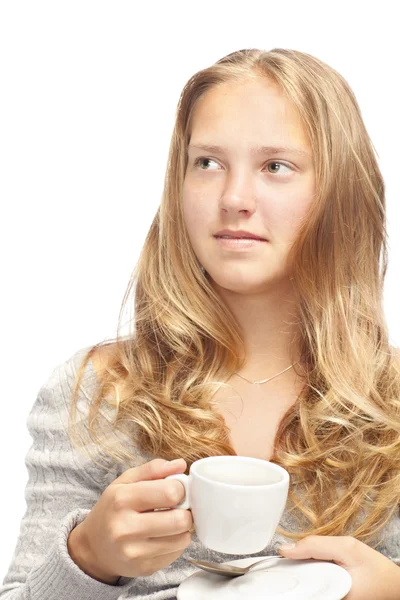 stock image Young blond girl with white cup