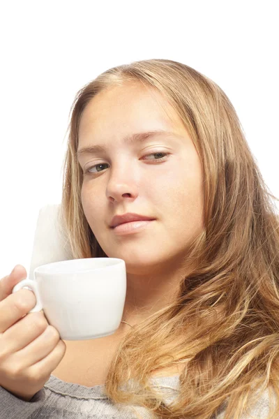 stock image Young blond girl with white cup