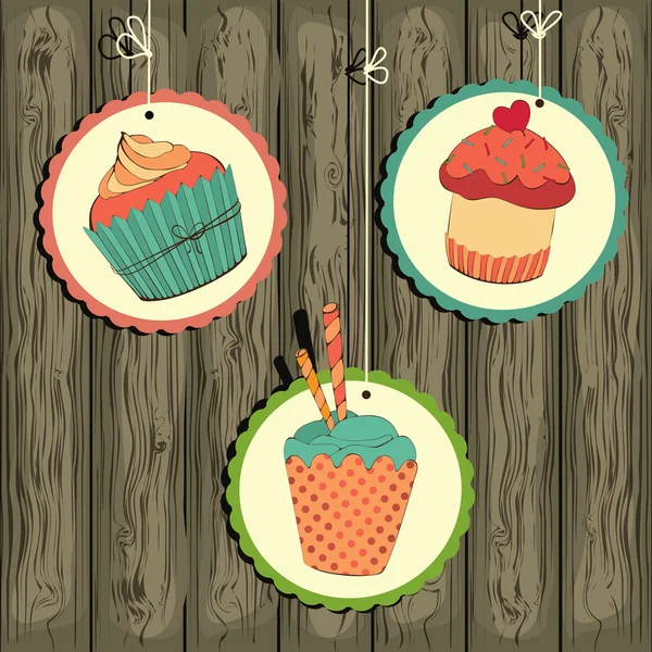 文字列にかわいいレトロなカップケーキ — ストックベクタ