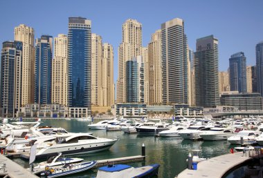 Dubai Marina cityscape. Yacht club clipart
