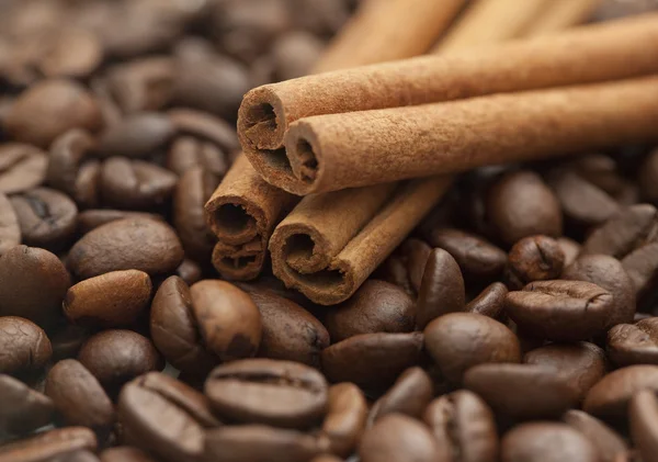 Cinnamon sticks with coffee beans — Stock Photo, Image
