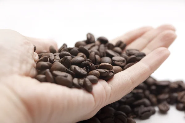 手のコーヒー豆 — ストック写真