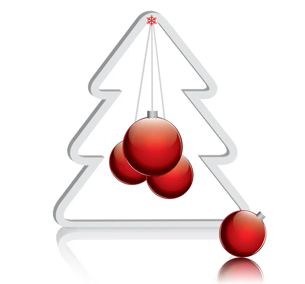 Kerstboom met rode ballen. — Stockvector