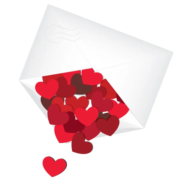 Hjärtan i vitt kuvert. kärleksbrev — Stock vektor