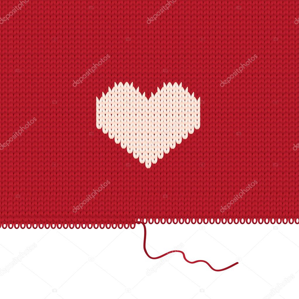 Knitted heart. Valentines day card.