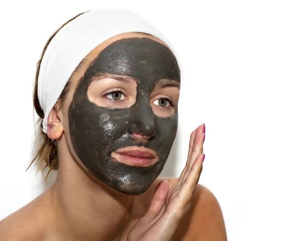 Deep sea mud mask treatment on the woman face — Stock Photo, Image